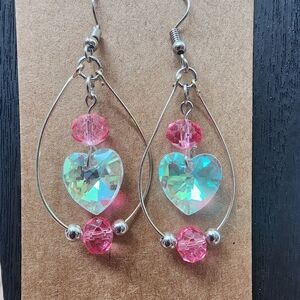 BrazenSoul Romantic Pink Crystal Heart Dangle Earrings